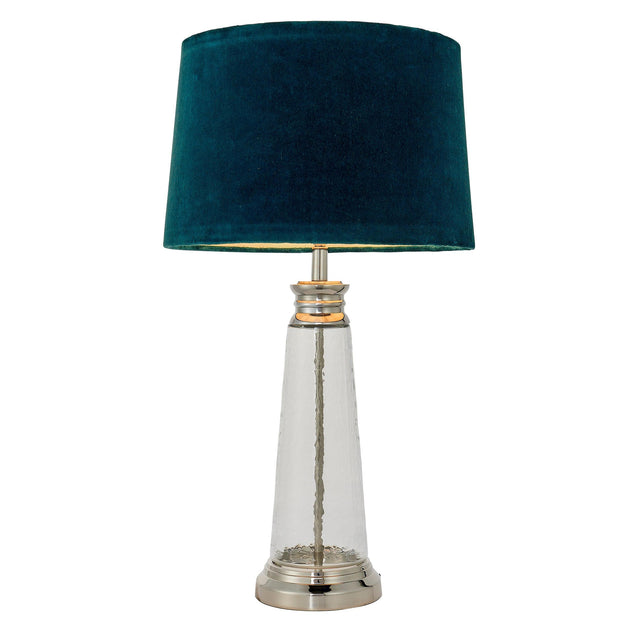 Endon Lighting - 90545 - Endon Lighting 90545 Winslet Indoor Table Lamps Clear hammered glass & bright nickel plate with teal velvet Non-dimmable