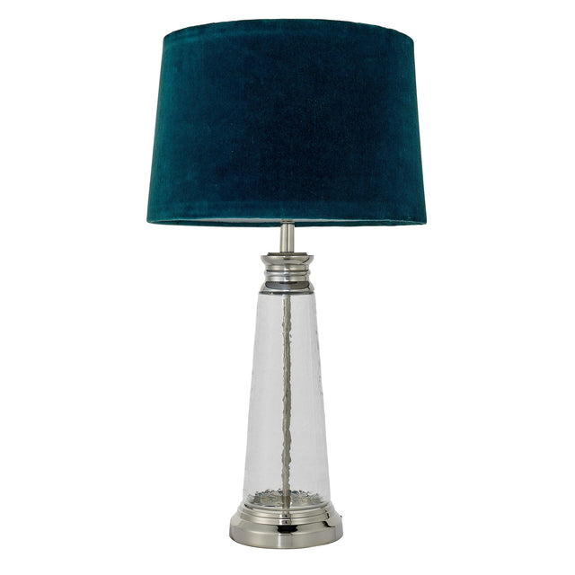 Endon Lighting - 90545 - Endon Lighting 90545 Winslet Indoor Table Lamps Clear hammered glass & bright nickel plate with teal velvet Non-dimmable