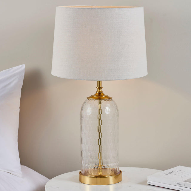 Endon Lighting - 91215 - Endon Lighting 91215 Wistow & Mia Indoor Table Lamps Solid brass, clear glass & natural linen Non-dimmable