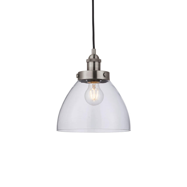 Endon Lighting - 91738 - Endon Lighting 91738 Hansen Indoor Pendant Light Brushed silver paint & clear glass Dimmable