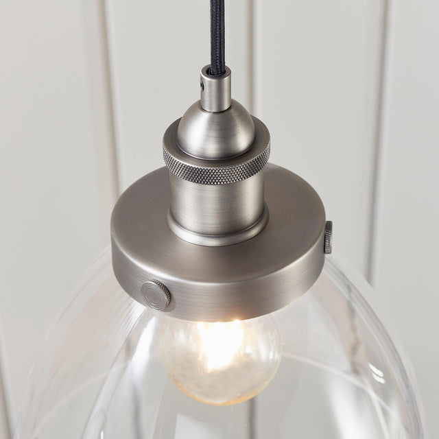 Endon Lighting - 91738 - Endon Lighting 91738 Hansen Indoor Pendant Light Brushed silver paint & clear glass Dimmable