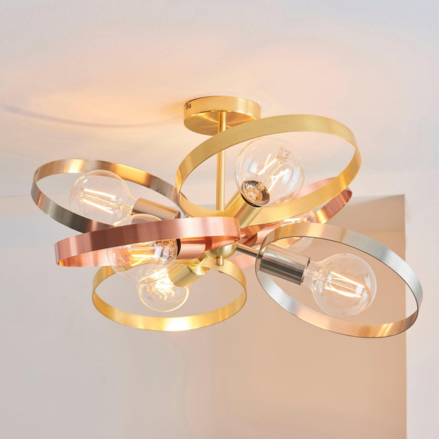 Endon Lighting - 91935 - Endon Lighting 91935 Hoop Indoor Semi flush Light Brushed brass, nickel & copper plate Dimmable