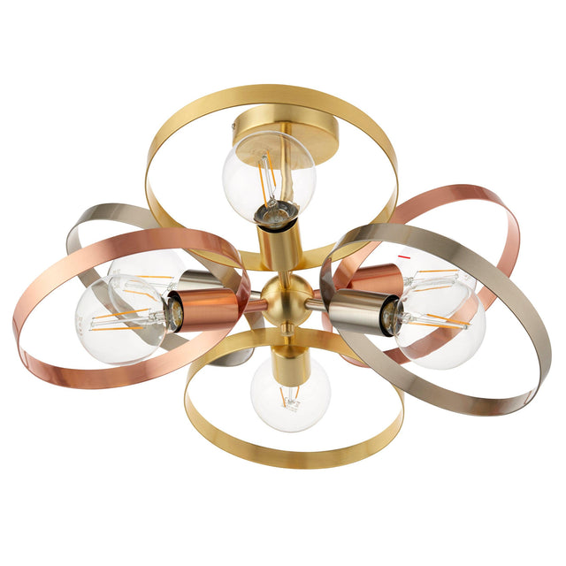 Endon Lighting - 91935 - Endon Lighting 91935 Hoop Indoor Semi flush Light Brushed brass, nickel & copper plate Dimmable