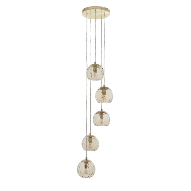 Endon Lighting - 91972 - Endon Lighting 91972 Dimple Indoor Pendant Light Satin brass plate & champagne lustre glass Dimmable