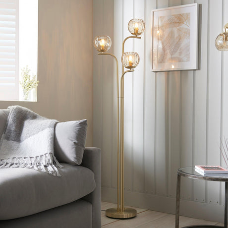 Endon Lighting - 91974 - Endon Lighting 91974 Dimple Indoor Floor Lamps Satin brass plate & champagne lustre glass Non-dimmable
