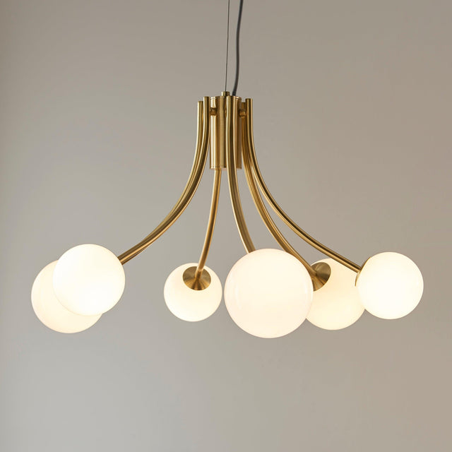 Endon Lighting - 92217 - Endon Lighting 92217 Bloom Indoor Pendant Light Satin brass plate & opal glass Dimmable