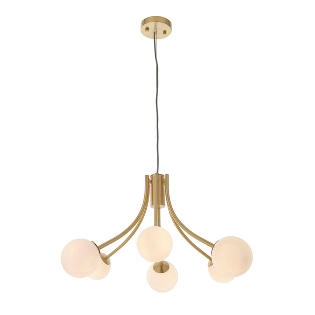 Endon Lighting - 92217 - Endon Lighting 92217 Bloom Indoor Pendant Light Satin brass plate & opal glass Dimmable