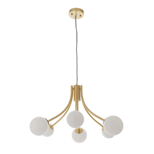 Endon Lighting - 92217 - Endon Lighting 92217 Bloom Indoor Pendant Light Satin brass plate & opal glass Dimmable