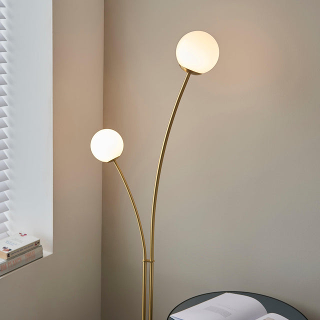 Endon Lighting - 92219 - Endon Lighting 92219 Bloom Indoor Floor Lamps Satin brass plate & opal glass Non-dimmable