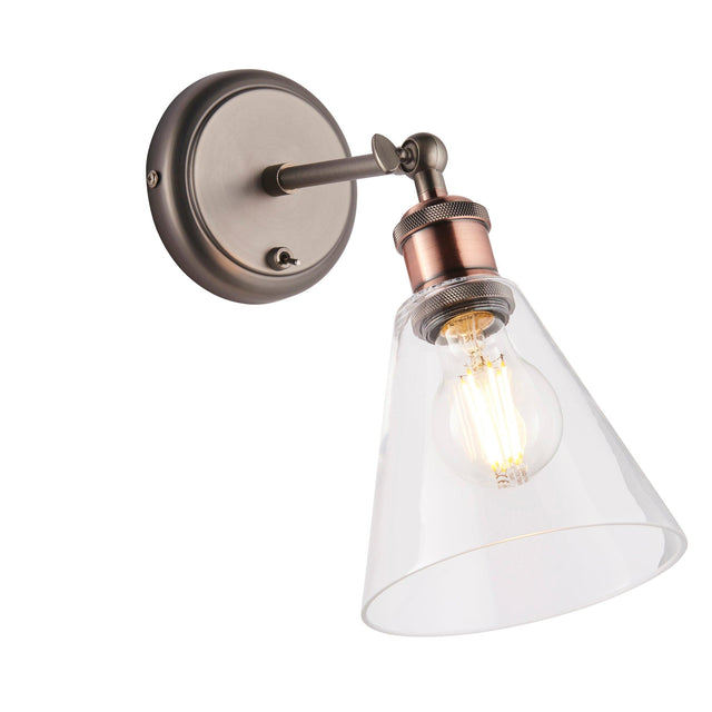 Endon Lighting - 92874 - Endon Lighting 92874 Hal Indoor Wall Light Aged pewter, aged copper plate & clear glass Dimmable