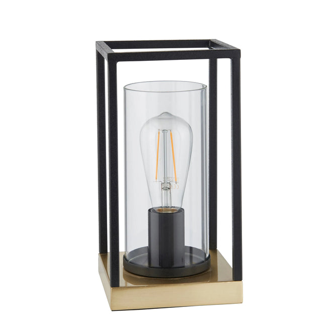 Endon Lighting - 93035 - Endon Lighting 93035 Caleb 1lt Table Indoor light fitting Sand black and satin brass plate with clear glass