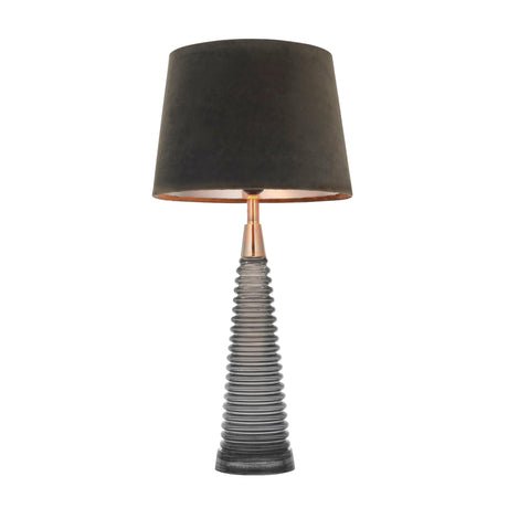 Endon Lighting - 93424 - Endon Lighting 93424 Naia Indoor Table Lamps Charcoal ribbed glass, bright nickel plate & mocha velvet Non-dimmable