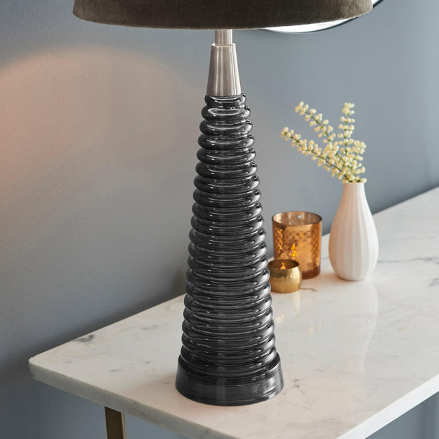 Endon Lighting - 93424 - Endon Lighting 93424 Naia Indoor Table Lamps Charcoal ribbed glass, bright nickel plate & mocha velvet Non-dimmable