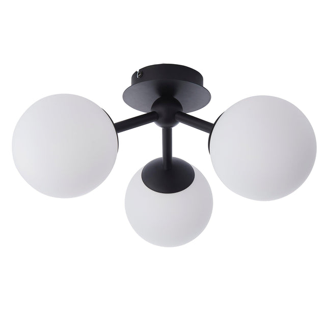 Endon Lighting - 93489 - Endon Lighting 93489 Pulsa Bathroom Semi flush Light Matt black & matt white glass Dimmable