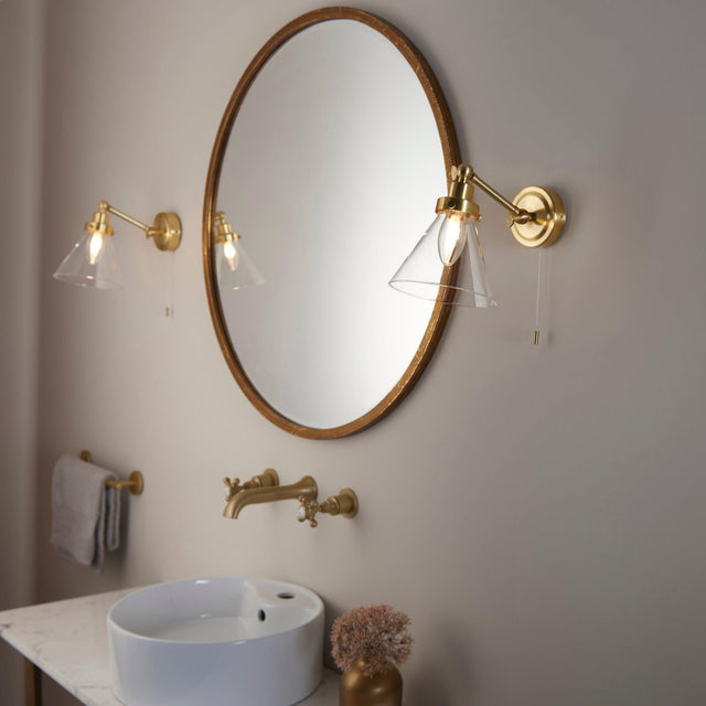 Endon Lighting - 93854 - Endon Lighting 93854 Faraday Bathroom Wall Light Satin brass plate & clear glass Non-dimmable