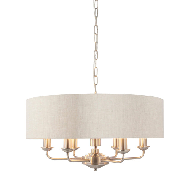 Endon Lighting - 94357 - Endon Lighting 94357 Highclere Indoor Pendant Light Brushed chrome plate & natural linen Dimmable