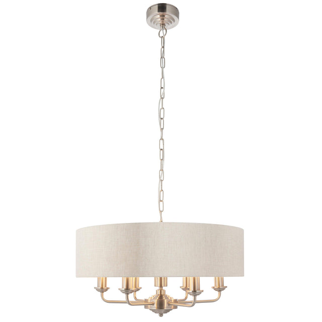 Endon Lighting - 94357 - Endon Lighting 94357 Highclere Indoor Pendant Light Brushed chrome plate & natural linen Dimmable