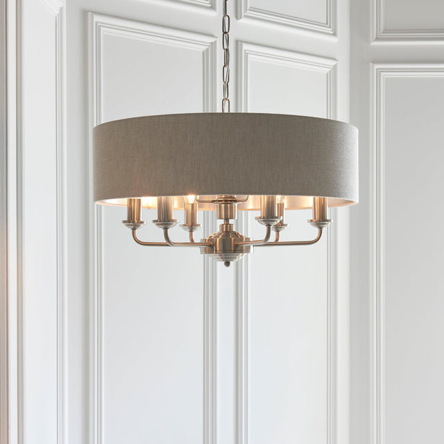 Endon Lighting - 94357 - Endon Lighting 94357 Highclere Indoor Pendant Light Brushed chrome plate & natural linen Dimmable