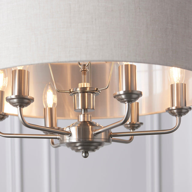 Endon Lighting - 94357 - Endon Lighting 94357 Highclere Indoor Pendant Light Brushed chrome plate & natural linen Dimmable