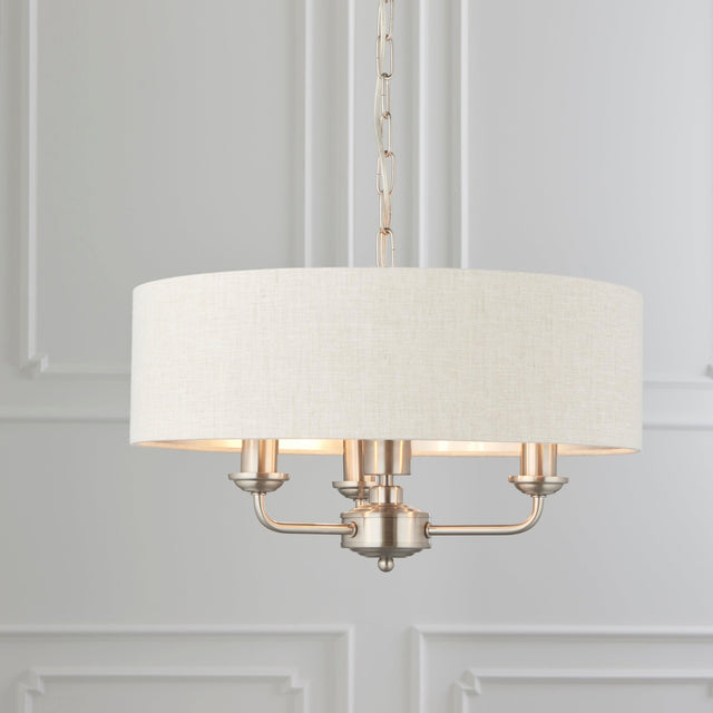 Endon Lighting - 94361 - Endon Lighting 94361 Highclere Indoor Pendant Light Brushed chrome plate & natural linen Dimmable