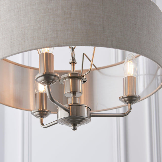 Endon Lighting - 94361 - Endon Lighting 94361 Highclere Indoor Pendant Light Brushed chrome plate & natural linen Dimmable