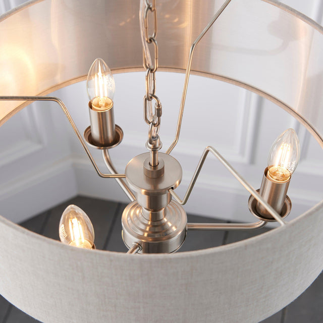 Endon Lighting - 94361 - Endon Lighting 94361 Highclere Indoor Pendant Light Brushed chrome plate & natural linen Dimmable