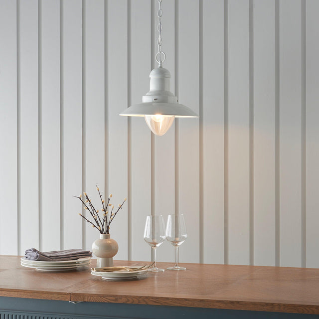 Endon Lighting - 94371 - Endon Lighting 94371 Polperro Indoor Pendant Light Gloss cream & clear glass Dimmable