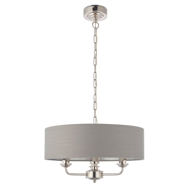 Endon Lighting - 94377 - Endon Lighting 94377 Highclere Indoor Pendant Light Bright nickel plate & charcoal fabric Dimmable