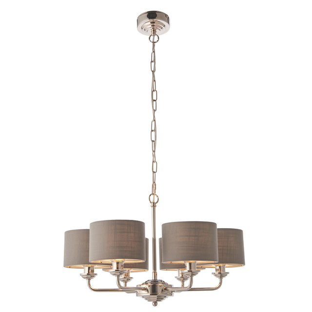 Endon Lighting - 94381 - Endon Lighting 94381 Highclere Indoor Pendant Light Bright nickel plate & charcoal fabric Dimmable