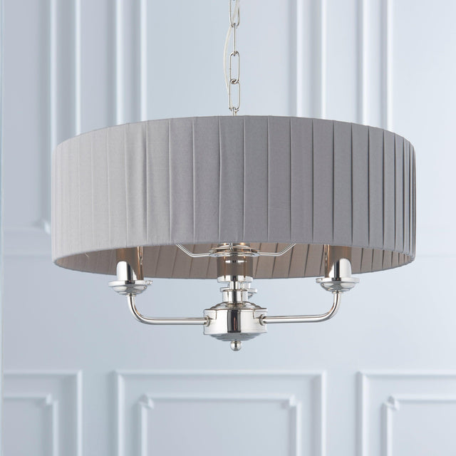 Endon Lighting - 94394 - Endon Lighting 94394 Highclere Indoor Pendant Light Bright nickel plate & charcoal fabric Dimmable