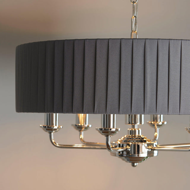 Endon Lighting - 94397 - Endon Lighting 94397 Highclere Indoor Pendant Light Bright nickel plate & charcoal fabric Dimmable