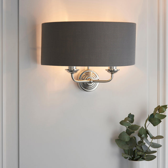 Endon Lighting - 94406 - Endon Lighting 94406 Highclere Indoor Wall Light Bright nickel plate & charcoal fabric Dimmable