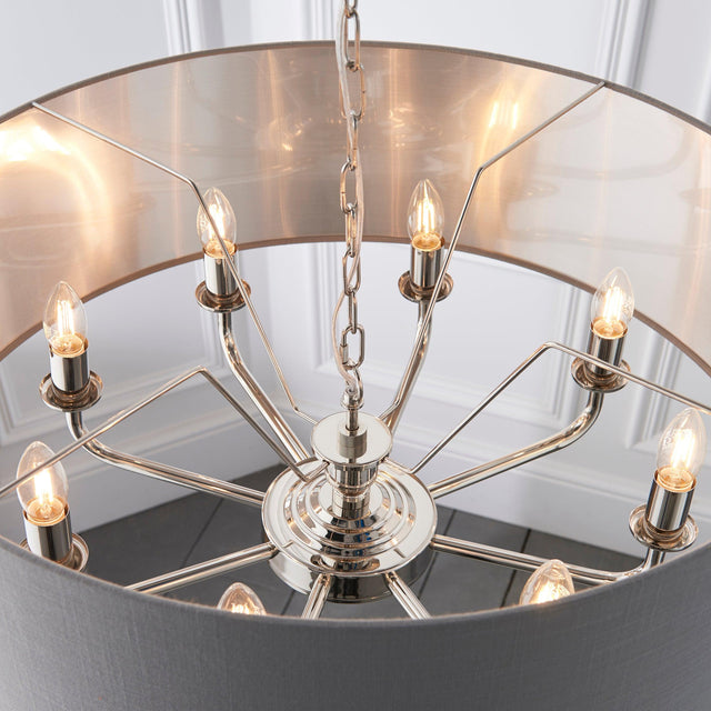 Endon Lighting - 94415 - Endon Lighting 94415 Highclere Indoor Pendant Light Bright nickel plate & charcoal fabric Dimmable