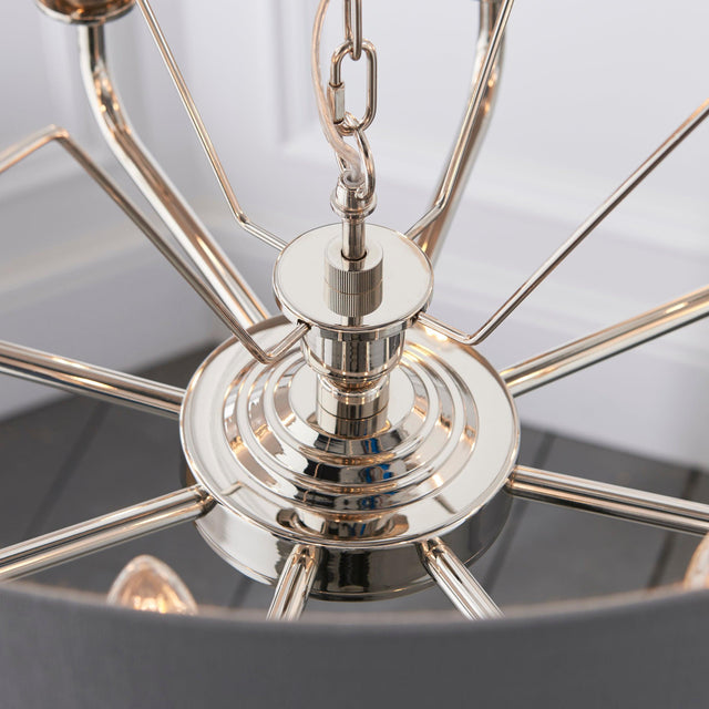 Endon Lighting - 94415 - Endon Lighting 94415 Highclere Indoor Pendant Light Bright nickel plate & charcoal fabric Dimmable