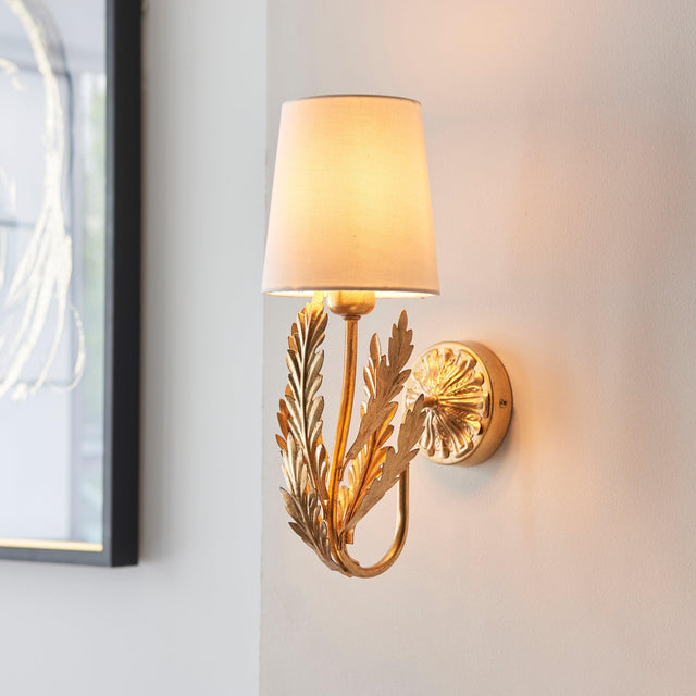 Endon Lighting - 95040 - Endon Lighting 95040 Delphine Indoor Wall Light Gold leaf & ivory cotton fabric Dimmable