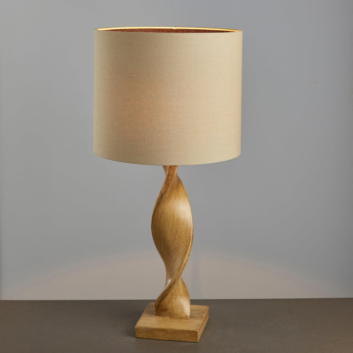 Endon Lighting - 95455 - Endon Lighting 95455 Abia Indoor Table Lamps Oak effect resin & natural linen Non-dimmable