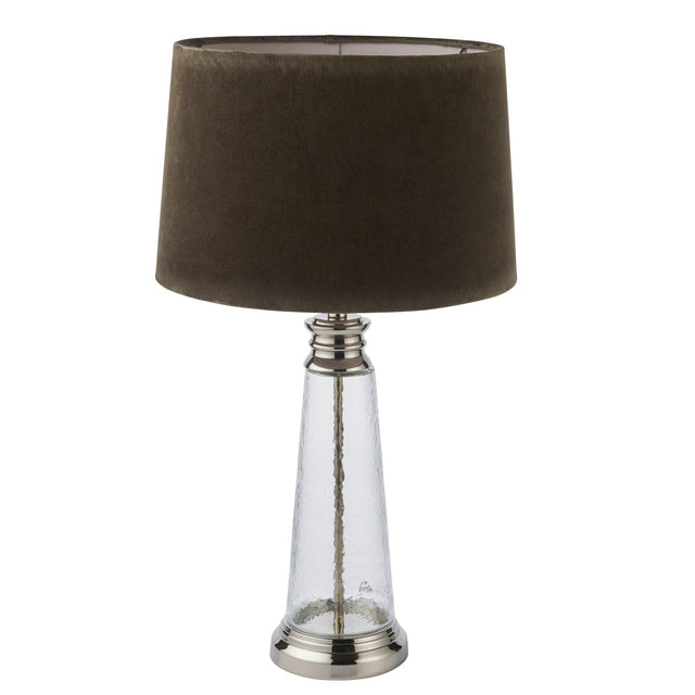 Endon Lighting - 95463 - Endon Lighting 95463 Winslet Indoor Table Lamps Clear hammered glass & bright nickel plate with grey velvet Non-dimmable