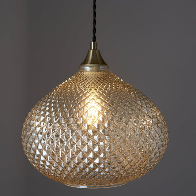 Endon Lighting - 95480 - Endon Lighting 95480 Livia Indoor Pendant Light Champagne glass & antique brass plate Dimmable