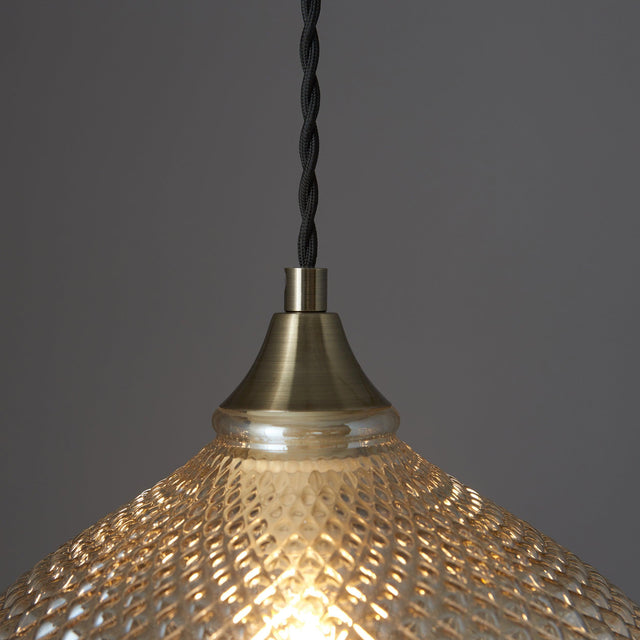 Endon Lighting - 95480 - Endon Lighting 95480 Livia Indoor Pendant Light Champagne glass & antique brass plate Dimmable