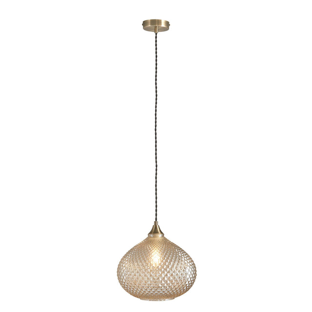 Endon Lighting - 95480 - Endon Lighting 95480 Livia Indoor Pendant Light Champagne glass & antique brass plate Dimmable