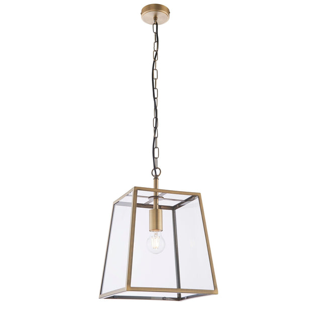 Endon Lighting - 95835 - Endon Lighting 95835 Hurst Indoor Pendant Light Matt antique brass plate & clear glass Dimmable