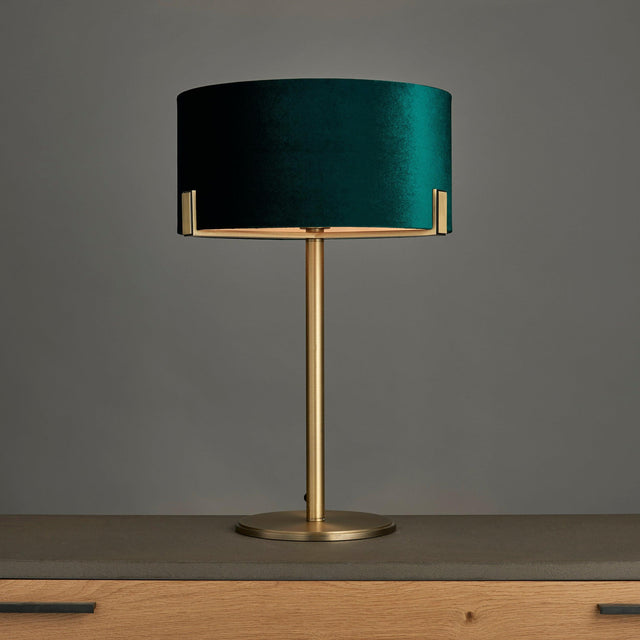 Endon Lighting - 95837 - Endon Lighting 95837 Hayfield Indoor Table Lamps Matt antique brass plate & green velvet Non-dimmable