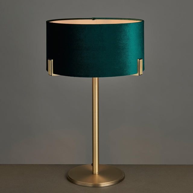 Endon Lighting - 95837 - Endon Lighting 95837 Hayfield Indoor Table Lamps Matt antique brass plate & green velvet Non-dimmable