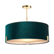 Endon Lighting - 95839 - Endon Lighting 95839 Hayfield Indoor Pendant Light Matt antique brass plate & green velvet Dimmable