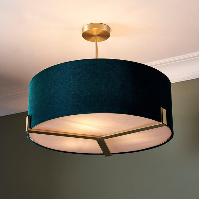 Endon Lighting - 95839 - Endon Lighting 95839 Hayfield Indoor Pendant Light Matt antique brass plate & green velvet Dimmable