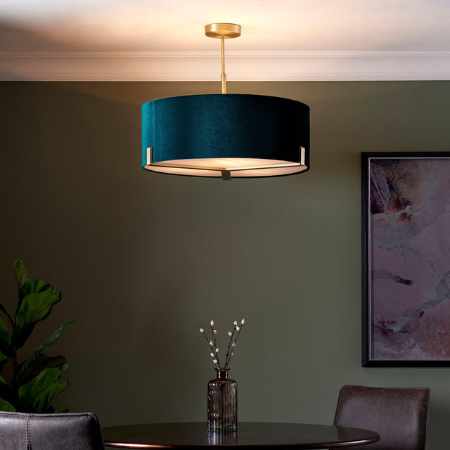 Endon Lighting - 95839 - Endon Lighting 95839 Hayfield Indoor Pendant Light Matt antique brass plate & green velvet Dimmable