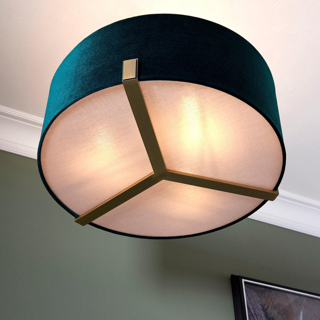 Endon Lighting - 95839 - Endon Lighting 95839 Hayfield Indoor Pendant Light Matt antique brass plate & green velvet Dimmable