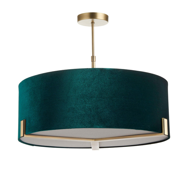 Endon Lighting - 95839 - Endon Lighting 95839 Hayfield Indoor Pendant Light Matt antique brass plate & green velvet Dimmable