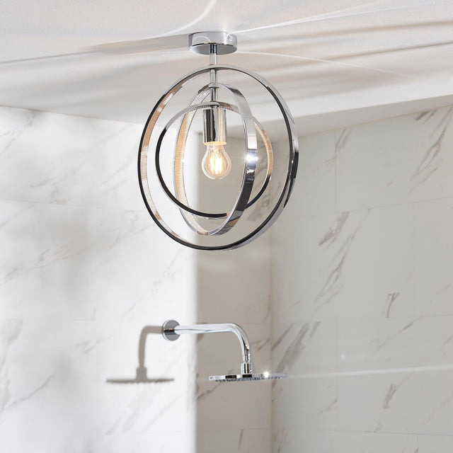 Endon Lighting - 96000 - Endon Lighting 96000 Merola Bathroom Semi flush Light Chrome plate & clear faceted acrylic Dimmable