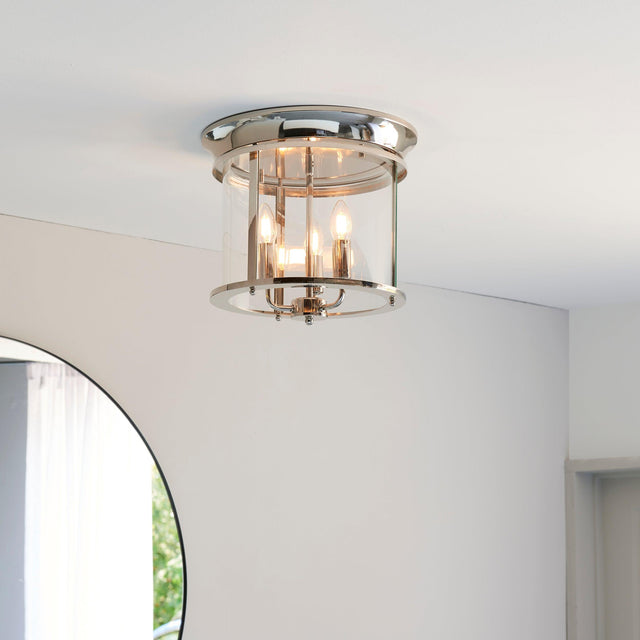 Endon Lighting - 96153 - Endon Lighting 96153 Hampworth Indoor Flush Light Bright nickel plate & clear glass Dimmable